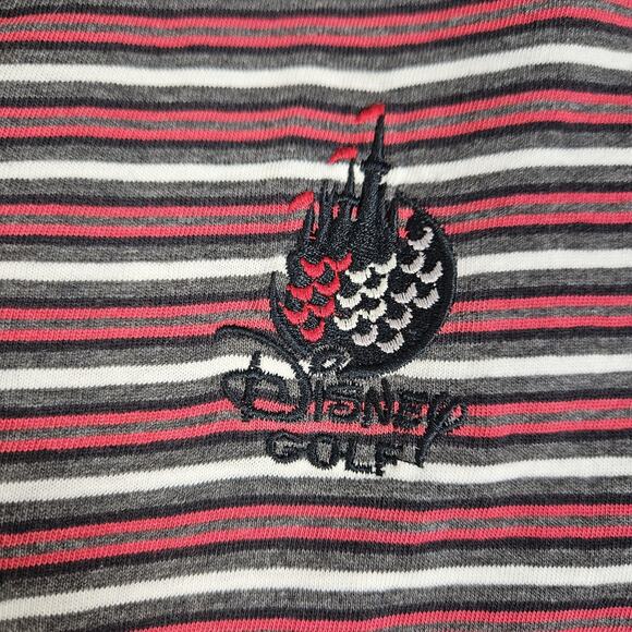 VINTAGE Walt Disney World Golf Collection Polo Shirt Mens Large Stripe Red/Black - Picture 4 of 6